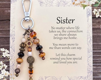 Sister Gift for Birthday | Sisters Wedding, Christmas, Graduation | Purse Charm with Meaningful Card | From Brother From Sister