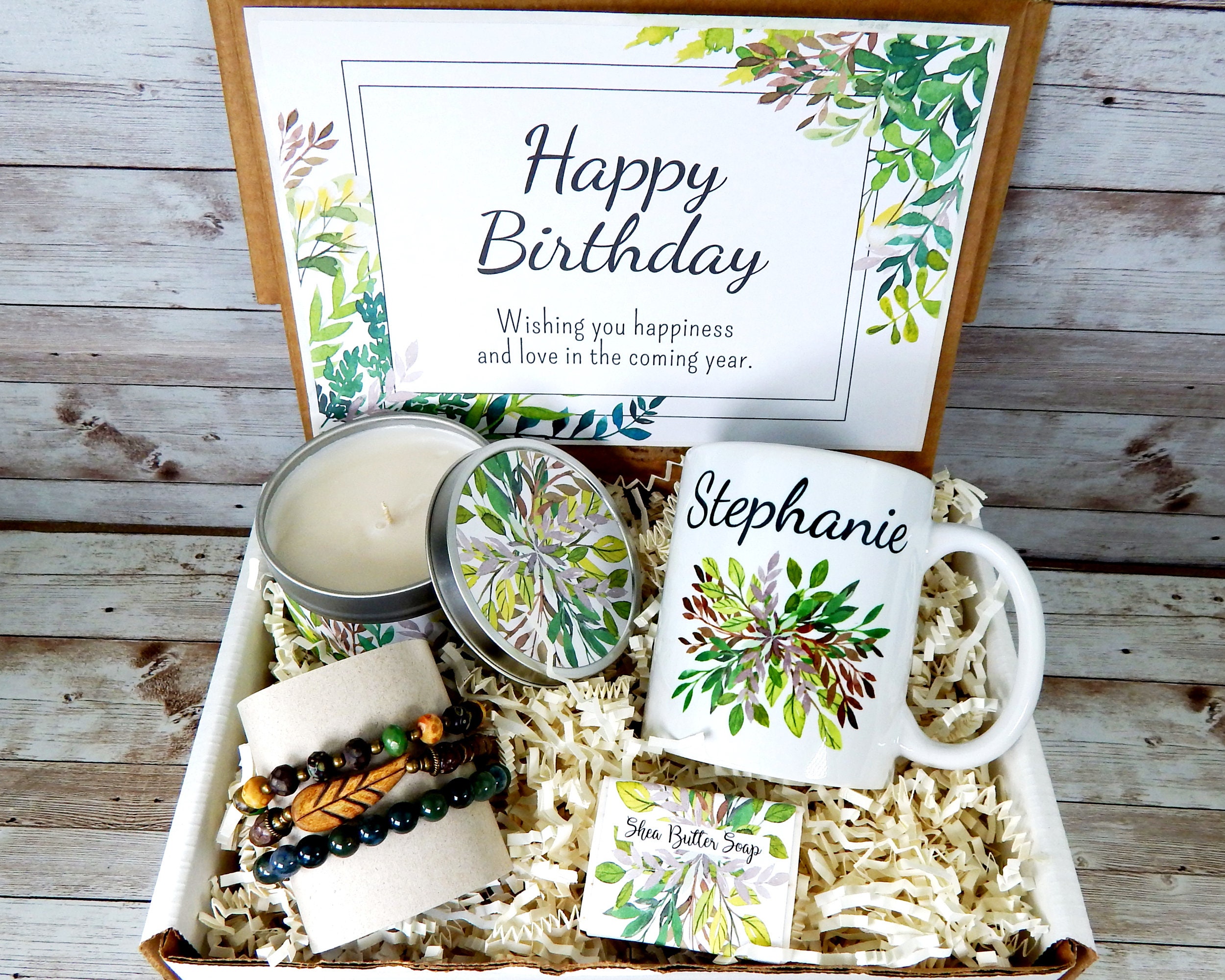 Nature Themed Birthday Gift Basket with Personalized Mug and Etsy