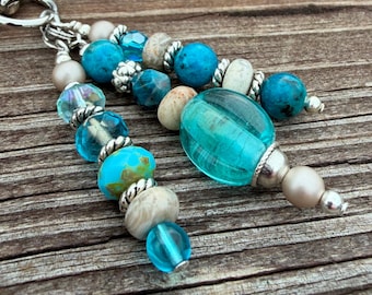 Blue Purse Charm - Handmade High Quality Gemstone Beaded Bag Charm