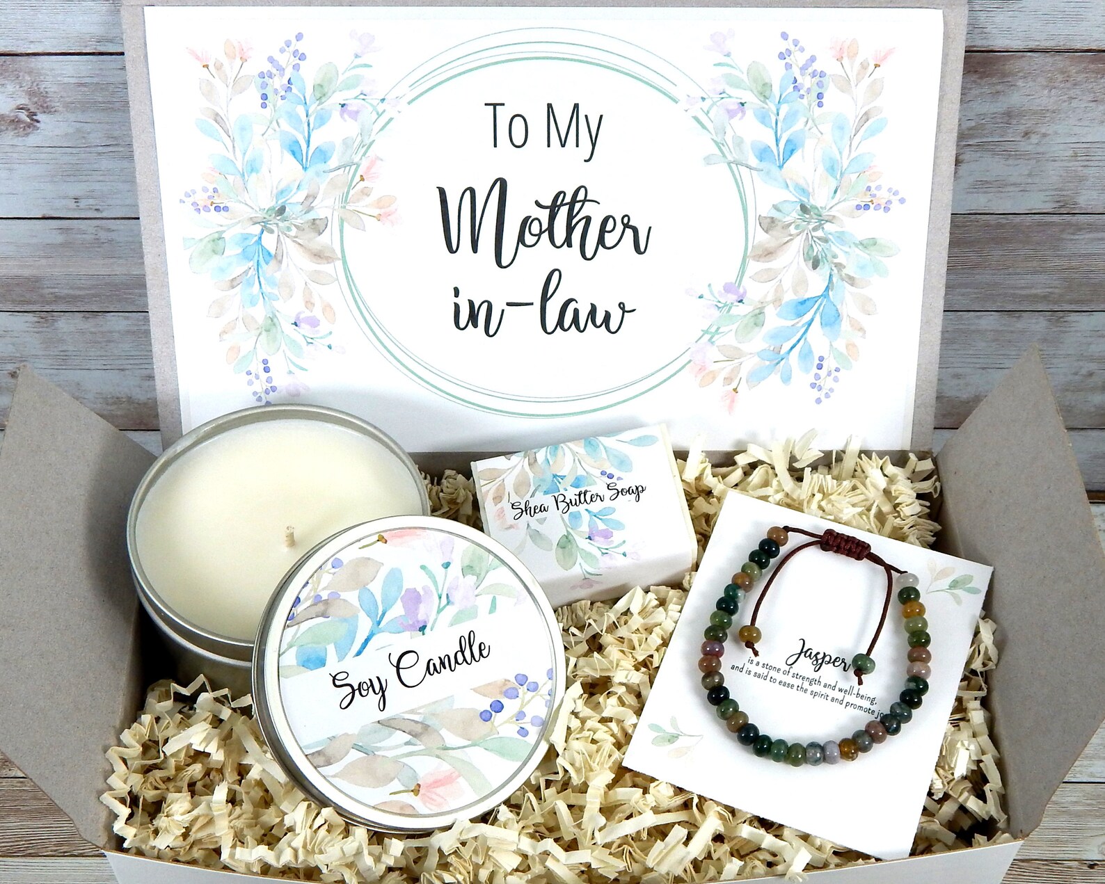 Gift Basket For Mother In Law with Jasper Bracelet and Candle Etsy