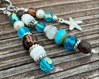 Starfish Purse Charm - Beach Stocking Stuffer, Nautical Charm, Blue Handbag Charm - Charms for Tote, Gym Bags ,Ocean Lover Gift
