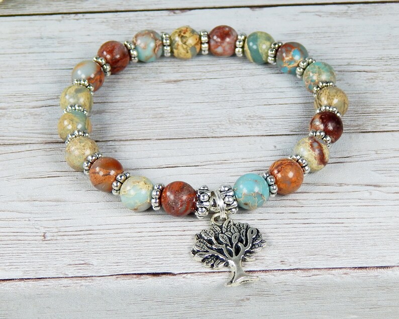 Tree of Life Bracelet, Tree of Life Jewelry, Nature Jewelry, Tree Jewelry, Blue Bracelet, Jasper Bracelet, Tree of Life, Beaded Bracelet image 3