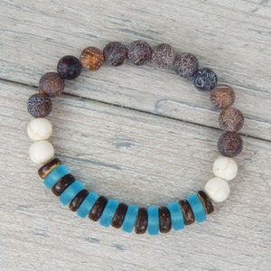 Mens Bracelets, Mens Gemstone Bracelets, Blue Bracelet, Sea Glass Bracelet, Brown Jewelry, Beaded Bracelets for Men, Mens Jewelry, Mens Gift
