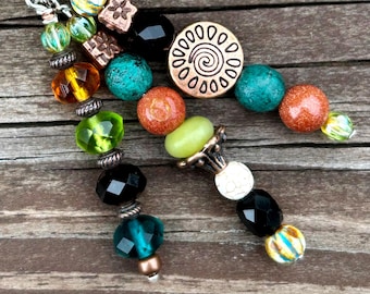 Beaded Purse Charm: Gemstone & Czech Glass Bag Clip