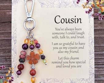 Cousin Gift for Birthday | Purse Charm with Meaningful Card | Wedding, Christmas, Graduation