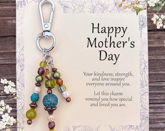 Mother’s Day Gift Purse Charm for Mom, Grandma, Daughter, Handmade Beaded Bag Charm, Gift for Mom from Daughter Son
