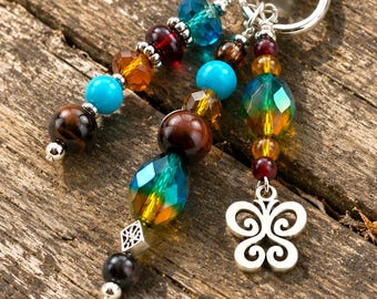 Butterfly Purse Charm, Beaded Handbag Charm, Gemstone and Czech Glass Bead Bag Charm