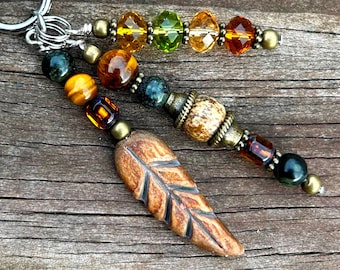 Purse Charm - Boho Gift Charm - Stocking Stuffer Charm - Backpack Charm with Leaf - Gift Idea for Fall Lover - Birthday Gift