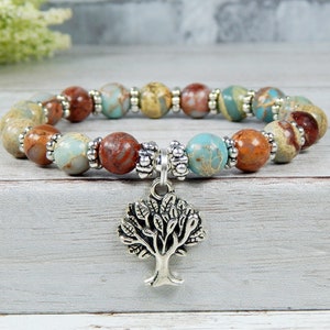 Aqua Terra Jasper Tree of Life Bracelet: Beaded Nature Jewelry