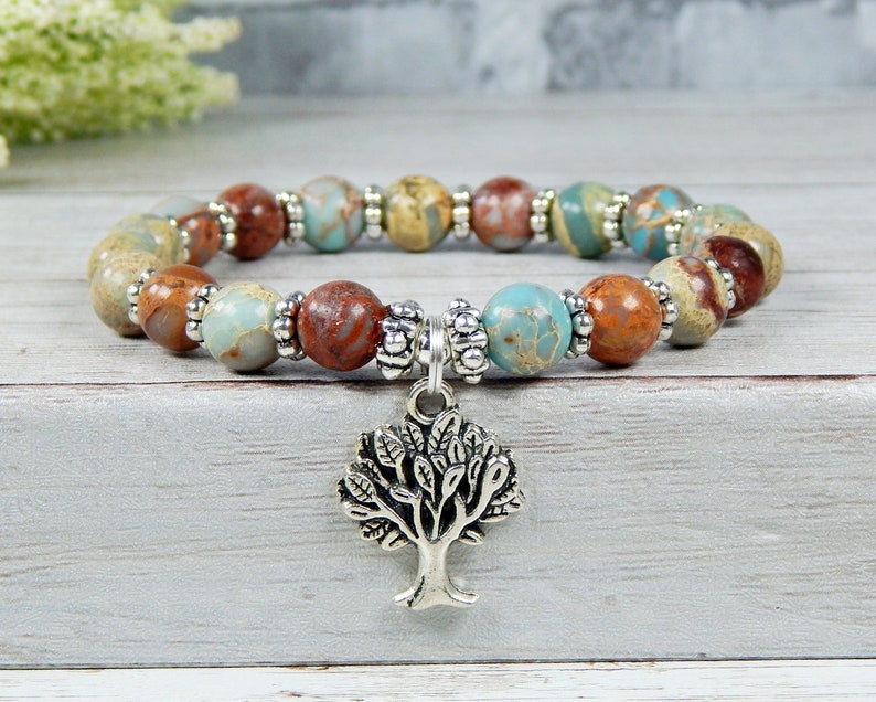 Tree of Life Bracelet, Tree of Life Jewelry, Nature Jewelry, Tree Jewelry, Blue Bracelet, Jasper Bracelet, Tree of Life, Beaded Bracelet image 1