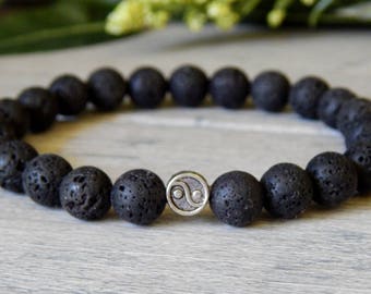 Mens Lava Bracelet, Yin Yang Bracelet, Diffuser Bracelet, Men's Bracelet, Mens Black Bracelet, Men's Jewelry, Lava Bead Bracelet, Mens