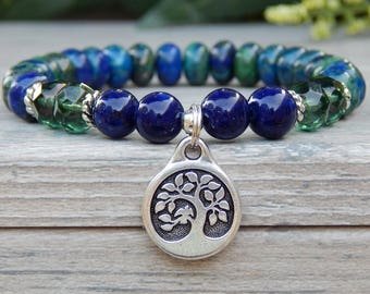 Tree of Life Jewelry, Nature Jewelry, Tree of Life Bracelet, Blue Bracelet, Green Bracelet, Earth Jewelry, Gemstone Bracelet