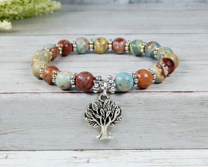 Tree of Life Bracelet, Tree of Life Jewelry, Nature Jewelry, Tree Jewelry, Blue Bracelet, Jasper Bracelet, Tree of Life, Beaded Bracelet image 6