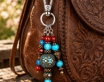 Boho Purse Charm, Turquoise Bag Charm, Southwestern Backpack Charm,e  Western Purse Accessory, Bohemian Bag Clip