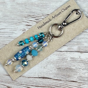 Blue Beaded Purse Charm, Purse Accessory,  Keychain Charms, Versatile Beaded Ornament Charm, Unique Gifts, Purse Pendant, Blue Accessories