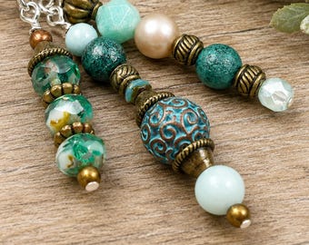 Amazonite Beaded Purse Charm: Boho Bag Charm, Backpack Pendant, Handbag Accessories