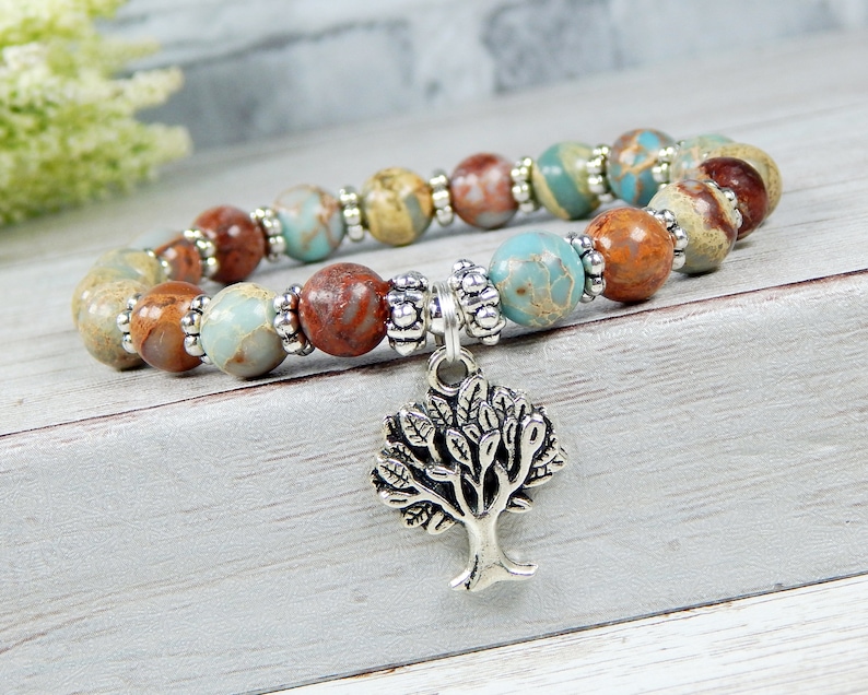 Tree of Life Bracelet, Tree of Life Jewelry, Nature Jewelry, Tree Jewelry, Blue Bracelet, Jasper Bracelet, Tree of Life, Beaded Bracelet image 5