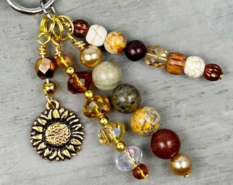 Sunflower Bag Charm - Natural Beaded Purse Charm - Cute Gifts for Women - Purse Accessory - Versatile Charms - Charm with Flower Pendant