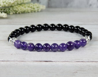 Mens Amethyst Bracelet, Mens Black Onyx Bracelet, Mens Purple Bracelet, Mens Bracelet, Gift for Him Mens Black Bracelet Mens Beaded Bracelet