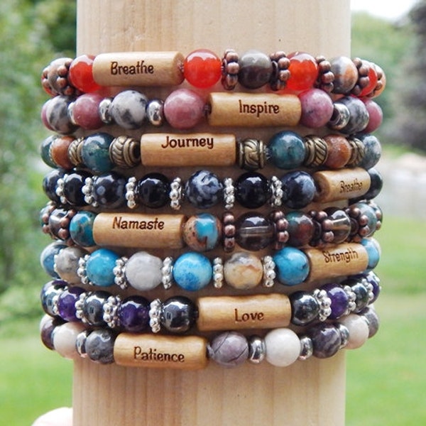 Your Choice of Stones Word Bracelet, Gemstone Bracelets, Breathe Bracelet, Strength Bracelet, Patience Bracelet, Beaded Bracelet, Message