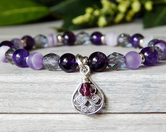Purple Bracelets, Amethyst Bracelet, Purple Bead Bracelet, Beaded Purple Bracelet, Feminine Bracelet, February Birthstone, Purple Jewelry