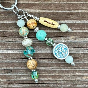 Beaded Purse Charm - Choose Word - Tree of Life Charm - Gemstone Bag Charms - Clip On Pendants - Shoulder Bag Charm - Charm with Word Saying