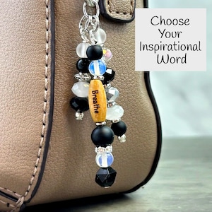 Purse charm featuring Inspiring words and gemstones - Motivational Word Charm - Purse Accessory - Keyring Charms - Bag Pendants - Yoga Charm