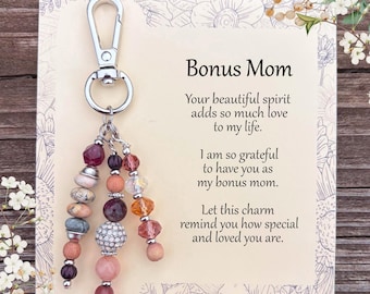 Bonus Mom Birthday Gift | For Stepmom Birthday, Mother’s Day, Christmas Gift | Purse Charm with Meaningful Card