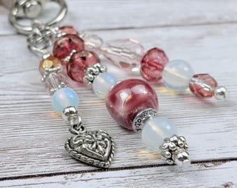 Purse Charm With Heart for Love - Beaded Purse Charm for Sweetheart, Friend, Daughter, Girlfriend, Unique Birthday Keepsake