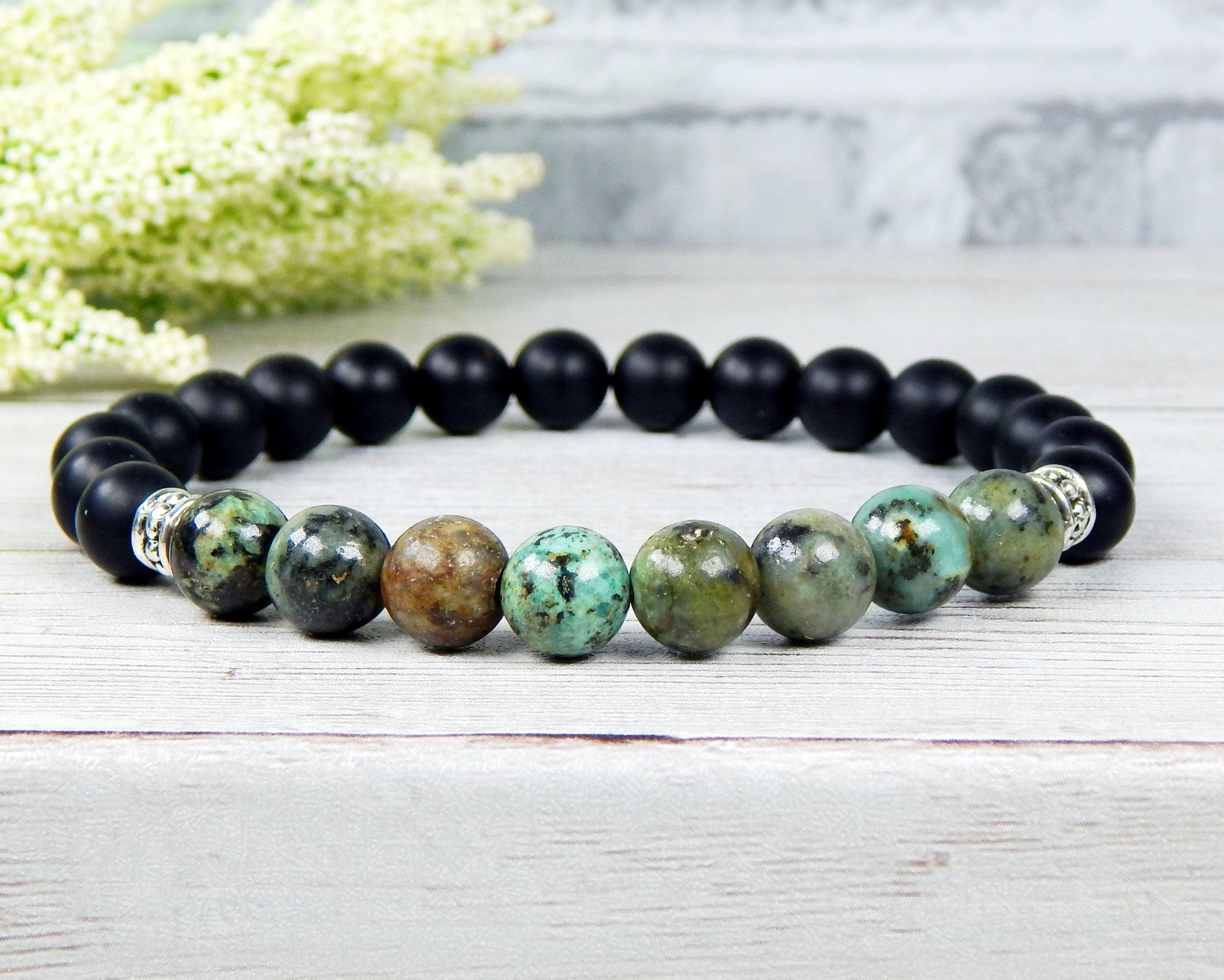 12mm African Turquoise Bead Stretch Bracelet with Gold IP Stainless St –  West Coast Jewelry
