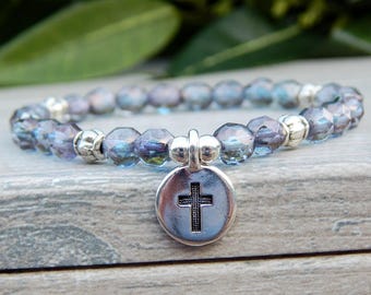 Cross Bracelet, Religious Bracelet, Spiritual Bracelet, Christian Jewelry, Faith Bracelet, Confirmation Bracelet, Purple Bracelet