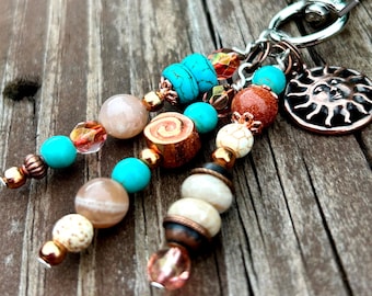 Boho Purse Charm - Beaded Bag Charm, Artisan Charm Clips, Beaded Charm for Purses, Bags, Backpacks, Keychains, Luggage