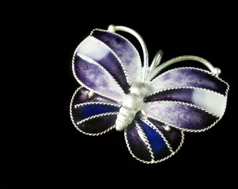 Handmade Enamel Brooch, Fine silver, Butterfly, Korean Chilbo(cloisonné) finished.