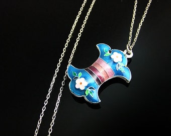 Bobbin Style, Silver Necklace, Korean Chilbo(cloisonné) finished.