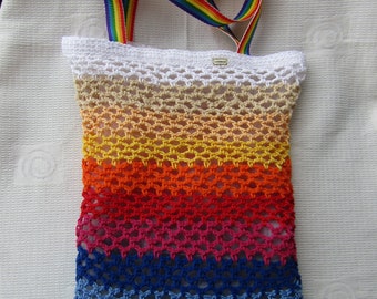 Crochet bag, tote bag, shopping bag, Rainbow, Colorful, Mother's day gift, Motif net, Multicolored shopping net,Shopping bag,Knitted crochet