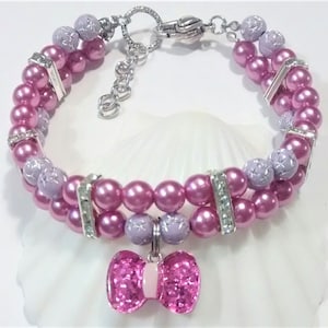 Violet Pearl Pet Necklace: Lilac Bead Dog Cat Collar Style Jewelry, Glitter Charms
