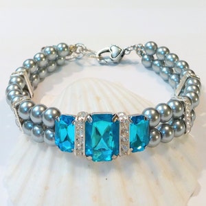 Collar para mascotas con diamantes de imitación de aguamarina: collar de perlas plateadas para perro y gato, opción de dije