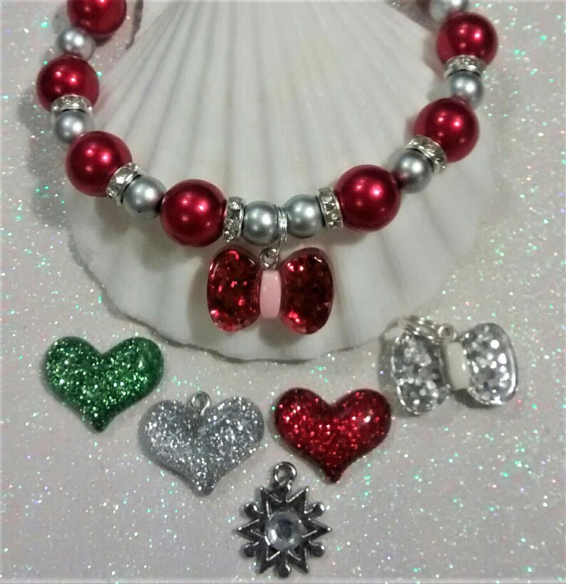 Red /& Silver Pearl DogCat Collar Necklace Christmas Bow DogCat Collar Necklace Pet Christmas Pearl Collar Christmas Color Pet Collar