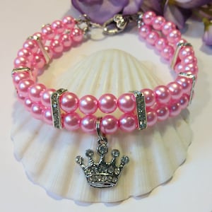 Collar de perla rosa para mascotas: collar de princesa para gato o perro, opción de dije.