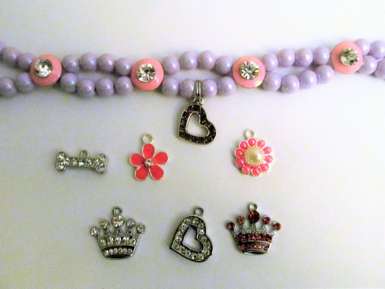 DogCat Pearl Collar Necklace Many Colors Pink Enamel Rhinestone Bead DogCat Collar Necklace DogCat Rhinestone Collar Necklace