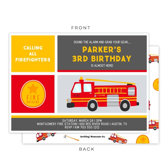 Fireman Invitation | Printable File | Kids Birthday Invitation | Firefighter Il_570xn