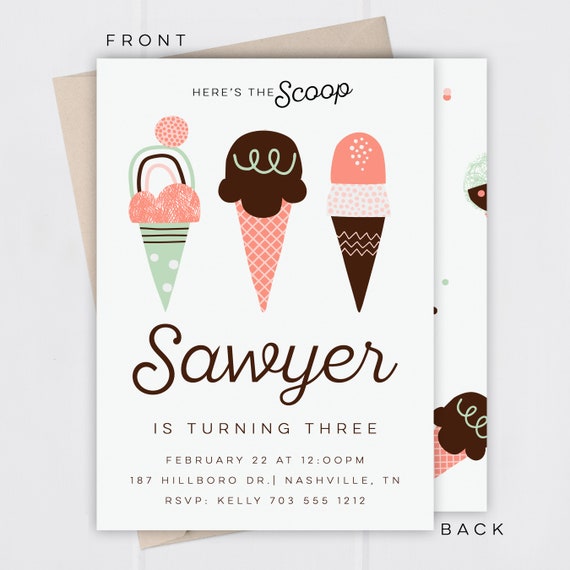 Ice Cream Birthday Invitation | Printable File | Kids Birthday Invitation | Ice Cream Social Il_570xn
