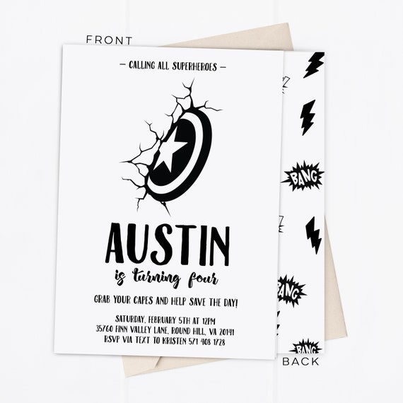 Superhero Birthday Invitation | Printable File | Kids Birthday Invitation | Captain America Invitation Il_570xn