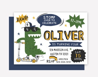 Dinosaur Birthday Invitation - Kids Invitation - Boy Invitation - Girl Invitation - Digital File