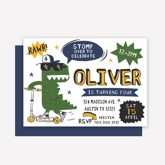 Dinosaur Birthday Invitation - Kids Invitation - Boy Invitation - Girl Invitation - Digital File Il_570xn