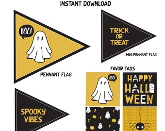 Halloween Pennant Flags | Digital File, Printable, Pennant Flags, Favor Tags, Boy or Girl Halloween Decor