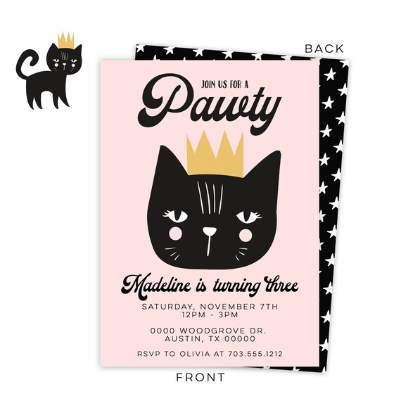 Cat Invitation - Printable File - Kids Birthday Party - Kitten Party - Cat Party Il_570xn