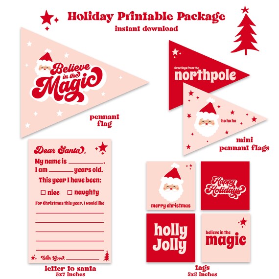 Christmas Pennant Flags - Letter to Santa - Christmas Tags - Instant Download Il_570xn