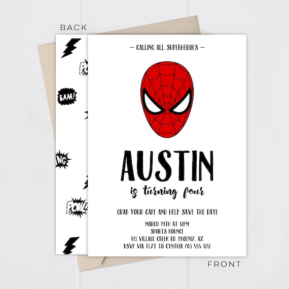 Superhero Birthday Invitation | Printable File | Kids Birthday Invitation | Spiderman Invitation Il_570xn
