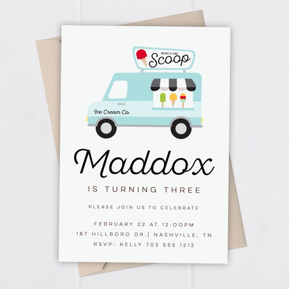Ice Cream Birthday Invitation | Printable File | Kids Birthday Invitation | Ice Cream Social Il_570xn
